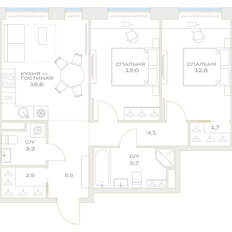 Квартира 64,7 м², 2-комнатная - изображение 2