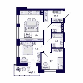 55 м², 2-комнатная квартира 6 900 000 ₽ - изображение 27