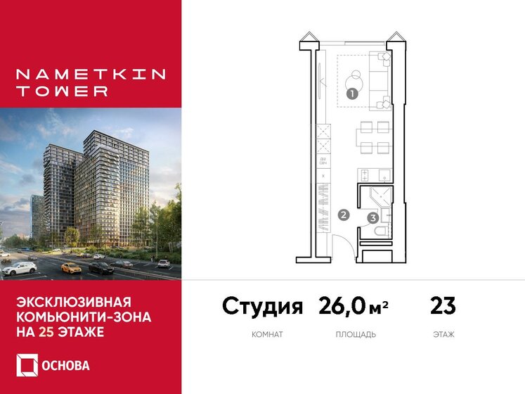 26 м², апартаменты-студия 11 107 200 ₽ - изображение 1