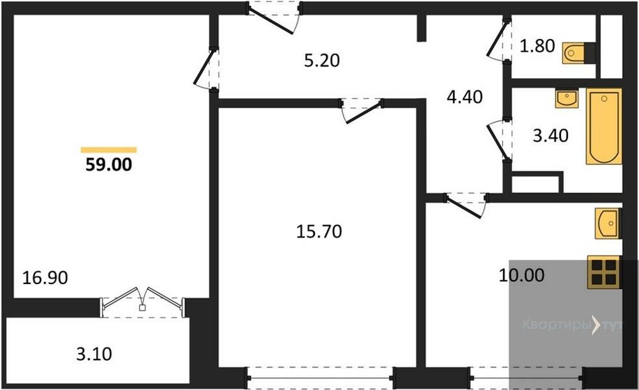 59 м², 2-комнатная квартира 7 327 690 ₽ - изображение 1