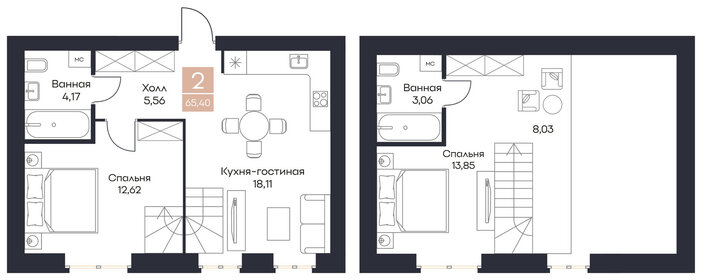 Квартира 65,4 м², 2-комнатная - изображение 1