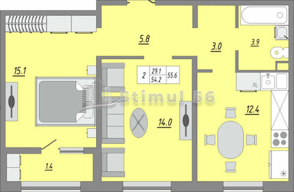 Квартира 55,2 м², 2-комнатная - изображение 1