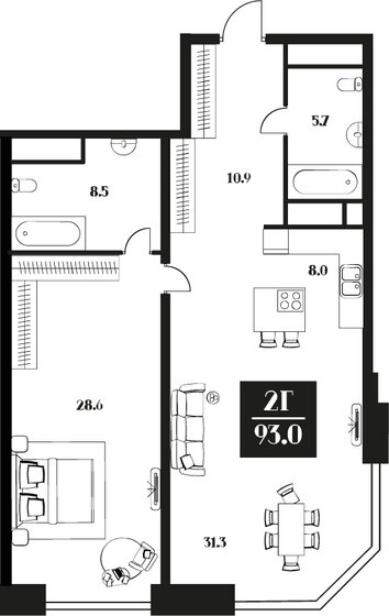 93 м², 2-комнатные апартаменты 42 594 000 ₽ - изображение 1