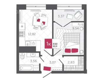 Квартира 33,5 м², 1-комнатная - изображение 1