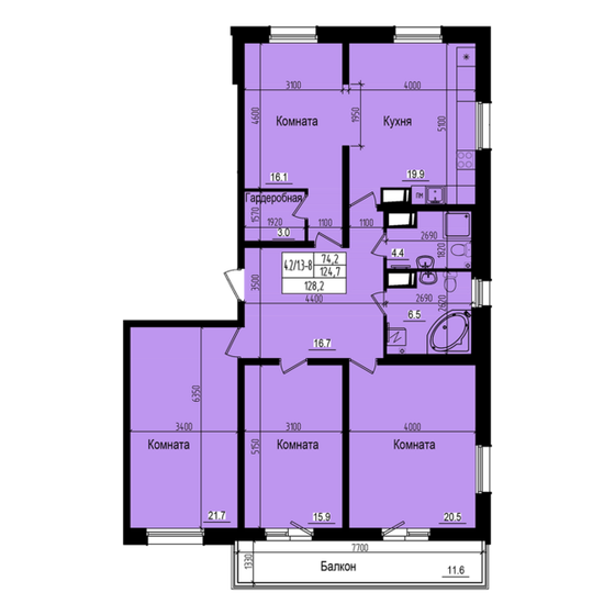 128,2 м², 4-комнатная квартира 22 038 916 ₽ - изображение 1