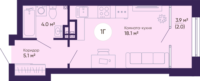 Квартира 29 м², студия - изображение 1