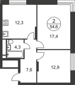 Квартира 54,6 м², 2-комнатная - изображение 1