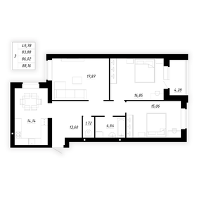 80 м², 3-комнатная квартира 6 300 000 ₽ - изображение 89