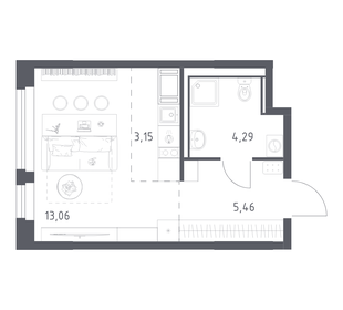 Квартира 26 м², студия - изображение 1