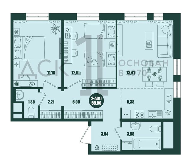 59 м², 2-комнатная квартира 8 400 000 ₽ - изображение 1