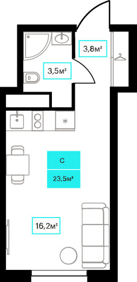 23,5 м², 1-комнатная квартира 4 205 000 ₽ - изображение 1