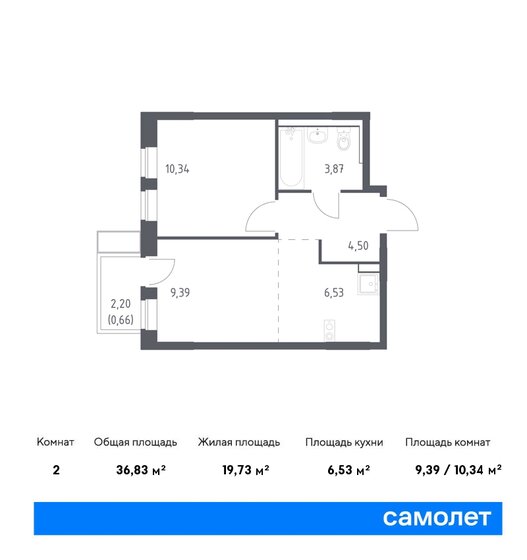 36,8 м², 1-комнатная квартира 7 353 390 ₽ - изображение 1