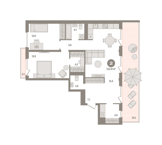 112,9 м², 2-комнатная квартира 18 070 000 ₽ - изображение 1