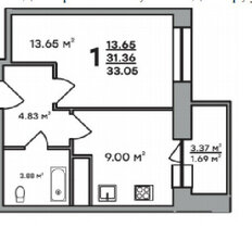 Квартира 33,1 м², 1-комнатная - изображение 2