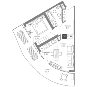 Квартира 57,9 м², 2-комнатная - изображение 1