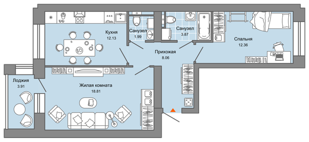 Квартира 59 м², 2-комнатная - изображение 1