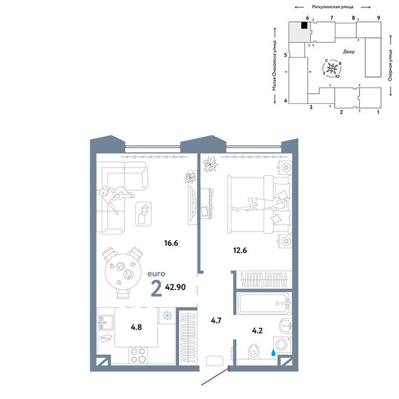 42,9 м², 2-комнатная квартира 18 890 000 ₽ - изображение 21