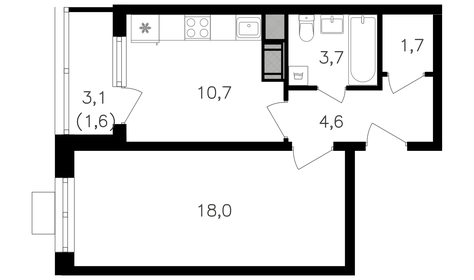 41,1 м², 1-комнатная квартира 18 289 500 ₽ - изображение 6