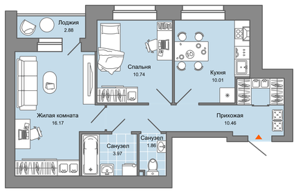 53,5 м², 2-комнатная квартира 5 900 000 ₽ - изображение 57