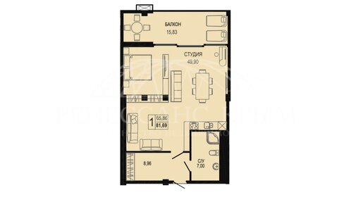 Квартира 81,6 м², студия - изображение 1