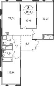 Квартира 86,3 м², 3-комнатная - изображение 1