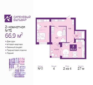 65 м², 2-комнатная квартира 7 670 000 ₽ - изображение 17