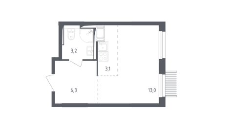 Квартира 25,6 м², студия - изображение 1