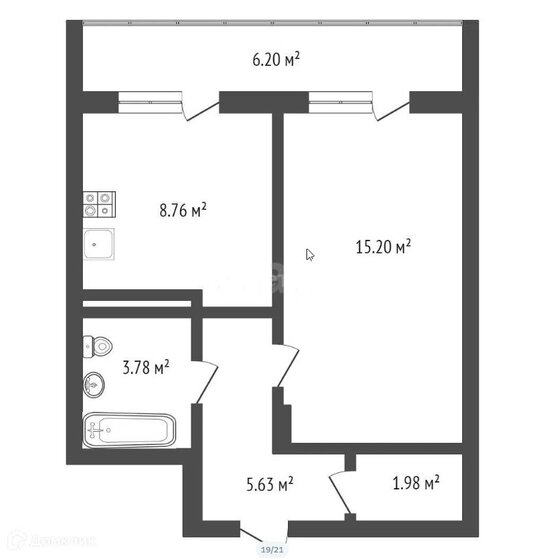 38,5 м², 1-комнатная квартира 3 700 000 ₽ - изображение 1