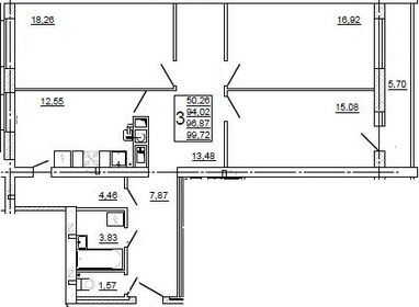 Квартира 100,1 м², 3-комнатная - изображение 1