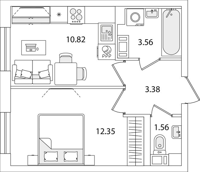 31,7 м², 1-комнатная квартира 7 964 186 ₽ - изображение 1