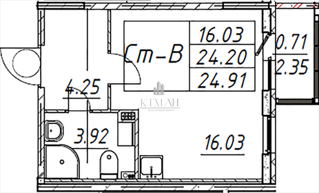 Квартира 24,2 м², студия - изображение 1