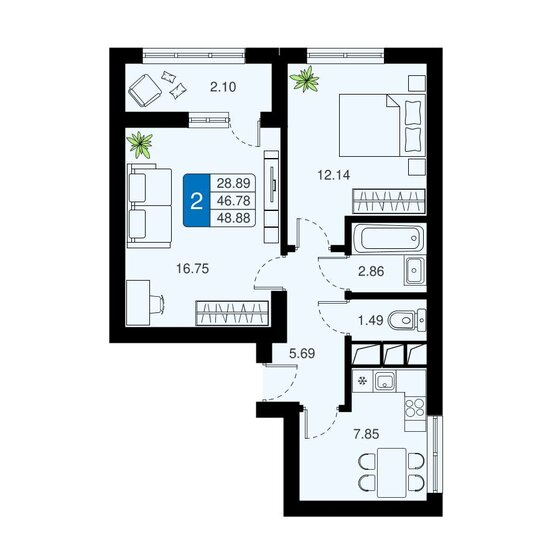 48 м², 2-комнатная квартира 11 046 880 ₽ - изображение 1