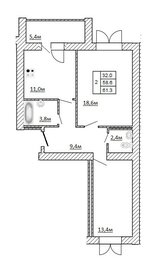 Квартира 61,3 м², 2-комнатная - изображение 1