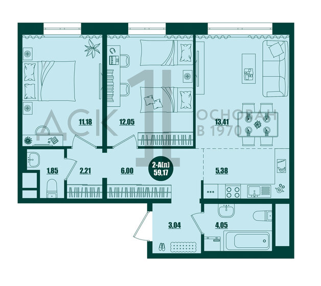 59,2 м², 2-комнатная квартира 8 150 000 ₽ - изображение 12