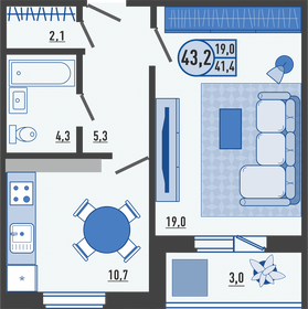 42,9 м², 1-комнатная квартира 3 646 500 ₽ - изображение 20