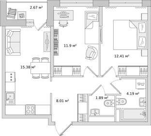 53,9 м², 2-комнатная квартира 8 400 046 ₽ - изображение 25