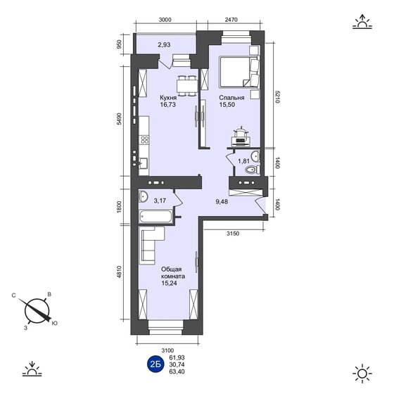 63,4 м², 2-комнатная квартира 5 400 000 ₽ - изображение 7