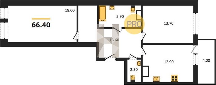 Квартира 66,4 м², 2-комнатная - изображение 1