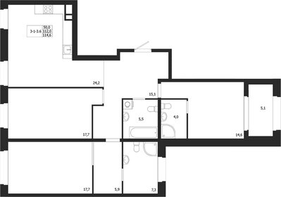 Квартира 114,6 м², 3-комнатная - изображение 1