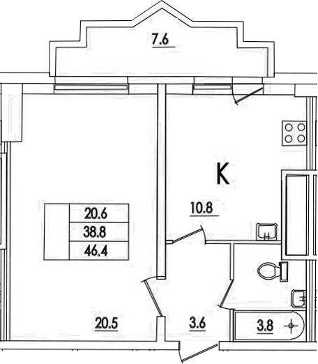 46,4 м², 1-комнатная квартира 6 928 117 ₽ - изображение 1