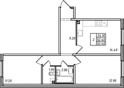 Квартира 52,4 м², 2-комнатная - изображение 1