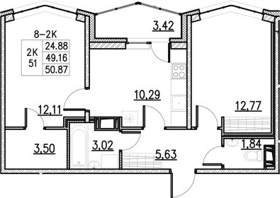 Квартира 50,9 м², 2-комнатная - изображение 1