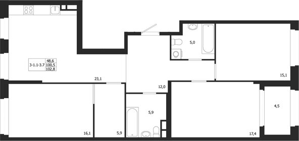 Квартира 102,8 м², 3-комнатная - изображение 1