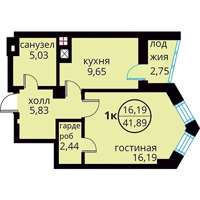 41,9 м², 1-комнатная квартира 4 200 000 ₽ - изображение 1