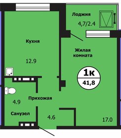 Квартира 41,3 м², 1-комнатная - изображение 1