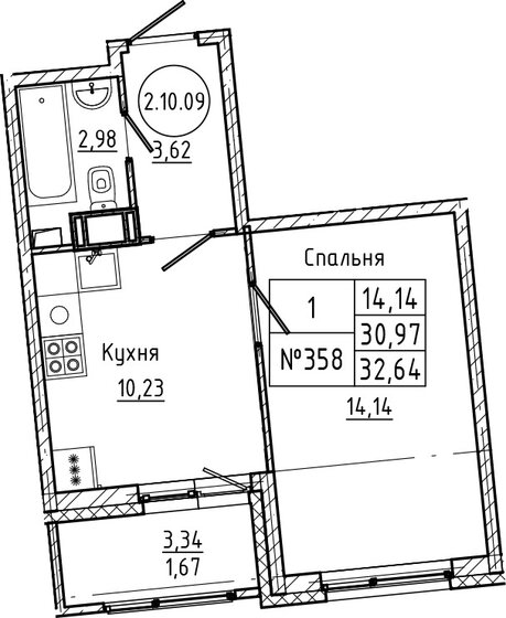 32,6 м², 1-комнатная квартира 5 438 000 ₽ - изображение 1
