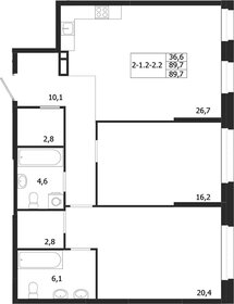 Квартира 89,7 м², 2-комнатная - изображение 1