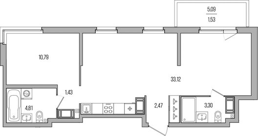 Квартира 57,5 м², 1-комнатная - изображение 1