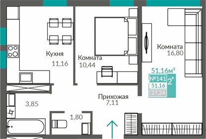 Квартира 51,2 м², 2-комнатная - изображение 1