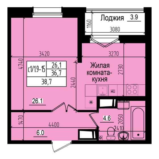 38,7 м², квартира-студия 8 534 773 ₽ - изображение 1